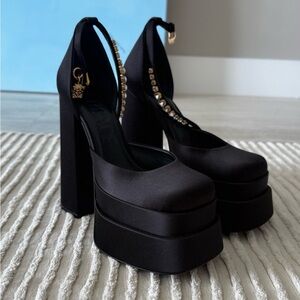 Versace Black Platform Shoes with Chunky Heel
